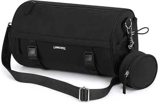 Small Gym Bag for Women Men, 15L Sports Workout Bag with Wet Pocket and Yoga Mat Holder, Lightweight & Water-Resistant Mini Travel Duffle Bag (Black)