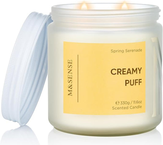M&SENSE Sandalwood Gardenia Large Soy Candles, 11.6oz Natural Non Toxic | Scented Candles for Home, 70-Hour Long Lasting Burning, 2 Wicks Spring Smelling Romantic Valentines Gift for Her/Him