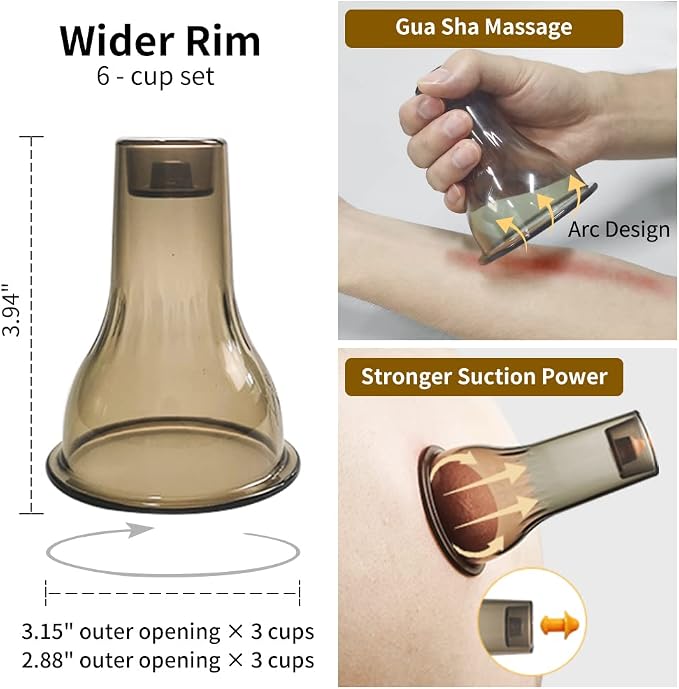 Cupping Set Cupping Therapy Set Massage Cups for Pain Relief Physical Therapy Body Massage Gua Sha- 3 in 1 Cupping Kit for Massage Therapy with Pump Vacuum Suction 6 Extra Thick Super Cups