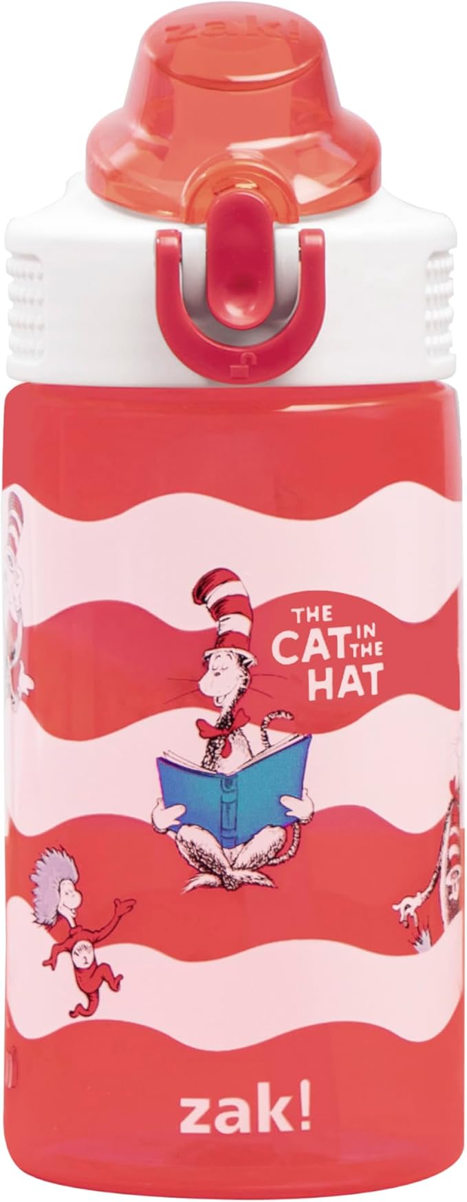 Zak Designs Dr. Seuss Sage Kids Water Bottle For School or Travel, 16oz Durable Plastic Water Bottle With Straw, Handle, and Leak-Proof, Pop-Up Spout Cover (The Cat in the Hat)