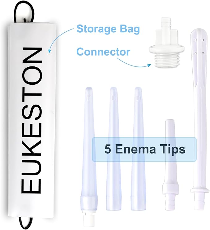 Enema Bag Kit for Colon Cleanse, 2L Enema Bags for Women & Men with Silicone Hose, 5 Reusable Tips, Flow Control Clamp, Leak-Proof Design for Home Use, Detox Douche Kit