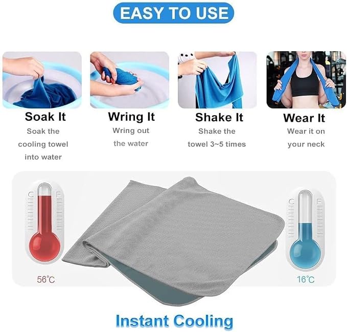 4 Pack Cooling Towels (40"x12"), Cooling Towels for Neck and Face, Gym Towel for Working Out, Soft Breathable Microfiber Ice Towel for Yoga Sport Running (Black/Black/Dark Gray/Dark Gray)