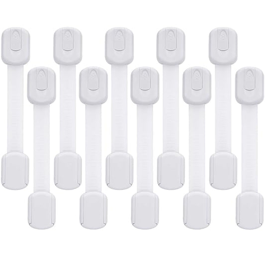 Goodv Child Safety Cabinet Locks - (10 Pack) Baby Proofing Latches to Drawer Door Fridge Oven Toilet Seat Kitchen Cupboard Appliance Trash Can with 3M Adhesive - Adjustable Strap No Drill No Tool
