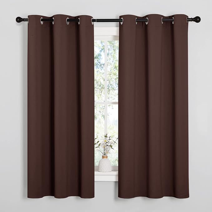 NICETOWN Nursery Essential Thermal Insulated Solid Grommet Top Blackout Curtains, Home Decoration Privacy Curtains for Bedroom (Chocolate Brown, 1 Pair, 42 x 63 inches)