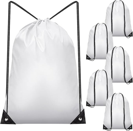 IKAYAS 6 Pcs Drawstring Bags Bulk White Drawstring Backpack, String Backpack Cinch Sack Sport Gym Backpack Bags for Yoga Traviling Outdoor Sports
