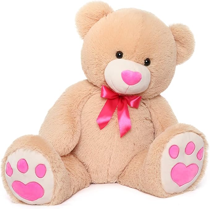 Tezituor Big Teddy Bear Stuffed Animal,Giant Teddy Bear with Pink Love for Girlfriend Boyfriend Women Wife,Valentines Stuffed Bear Plush for Kid Girl Boy,Bear for Birthday Baby Shower,36 inch Tan