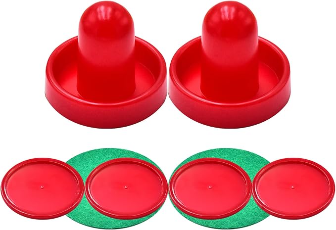 1 Set Mini Air Hockey Pushers and Air Hockey Pucks Great Goal Handles Pushers Goal Handles Paddles Replacement Accessories - 2 Red Air Hockey Pushers and 4 Red Pucks (60mm)