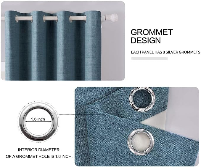 MIULEE Linen Texture Curtains for Bedroom Solid 100% Blackout Thermal Insulated Dusty Blue Curtains Grommet Room Darkening Drapes Luxury Decor for Living Room 52x63 Inch (2 Panels)