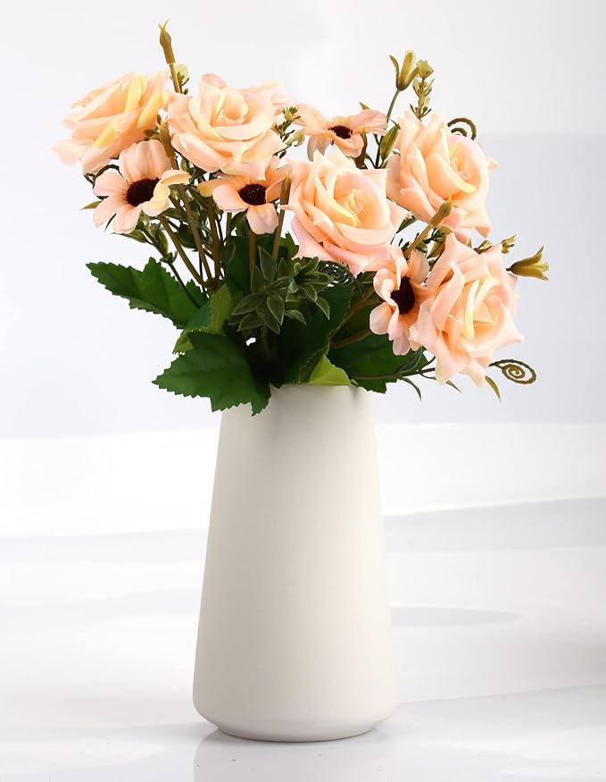 Simple Vase for Flowers Plants, Matte Vases for Modern Table Shelf Home Decor Wedding Boho Decor, 6" H Frosted Elegant Ceramic Vase for Pampas Grass Fluffy Stem Bouquet Lavender Flowers (White, 4)