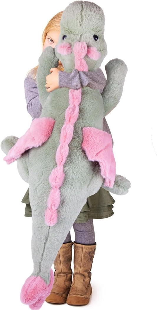 ARELUX Large 37in Cute Dragon Stuffed Animals Plush Toy Soft Matcha Green Pterosaur Plushie Giant Fuzzy Dinosaur Pillow Plushies with Pink Wings Cuddly for Friends Family Member