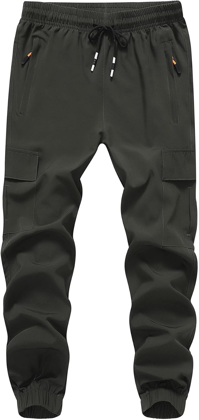 Boy's Cargo Joggers Pants Youth Quick Dry Hiking Lightweight Pants for Sports Outdoor with Zipper Pockets