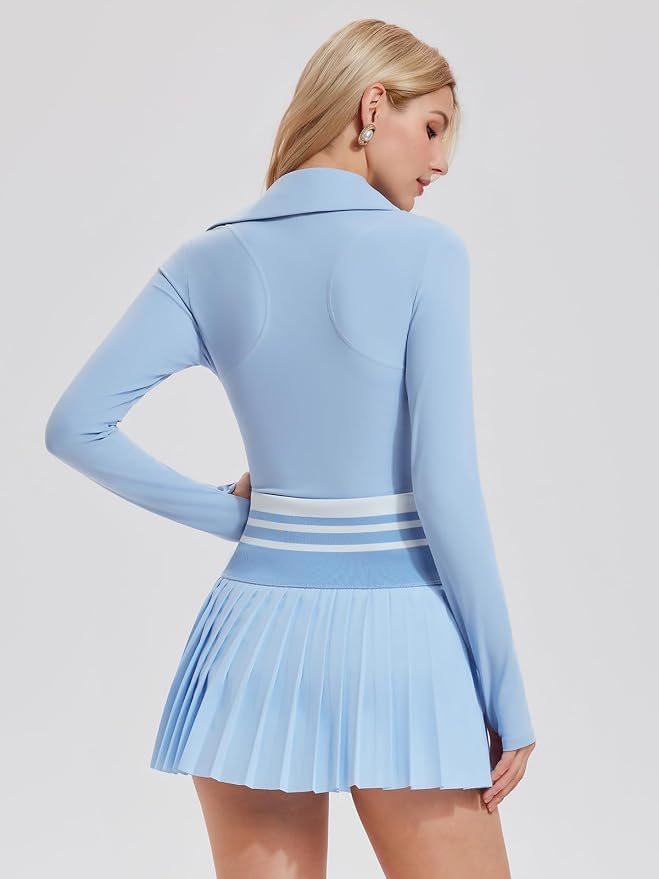 Women 2 Piece Tennis Skirt Set Polo Golf Outfits Racerback Tank Top Pleated Skort with Pockets Summer Workout Athletic Dress