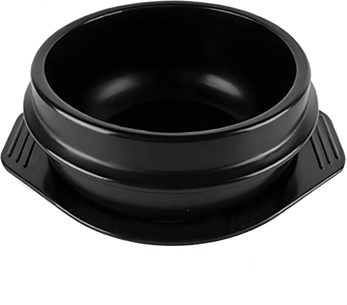 Korean Cooking Korean Stone Bowl By Whitenesser, Stone Pot Sizzling Hot Pot for Bibimbap and Soup (Large, No Lid) - Premium Ceramic with Melamine Tray (52.3 OZ)