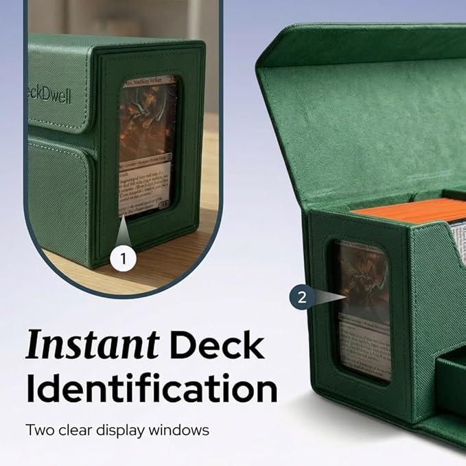 Card Deck Box Fits 200+ Double Sleeved，Commander Deck Box for Magic the Gathering with Dice Tray & Toploader Display,2 Dividers