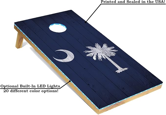 Tailgating Pros 4x2 Regulation Cornhole Boards Flag Set- Includes 8 Bean Bags, Carrying Cases, and Score Keeper - Optional LED Lights