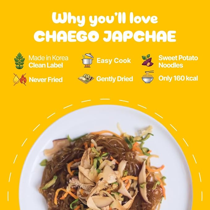 Chaego Japchae Korean Glass Noodles Stir-Frying Vegan Asian Prepared Meals Self Heating Instant 2 serving