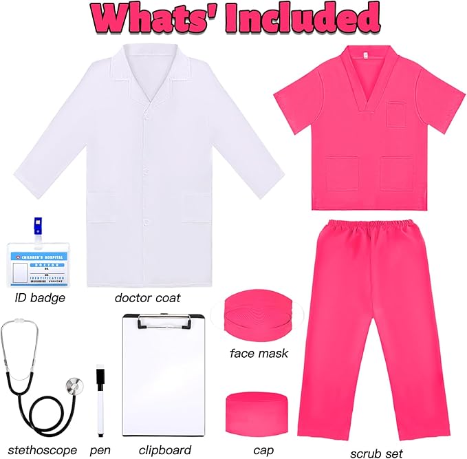 Liberry Doctor Costumes for Kids, Toddler Dress Up Clothes with Real Stethoscope, Halloween Pretend Play Gift for Girls