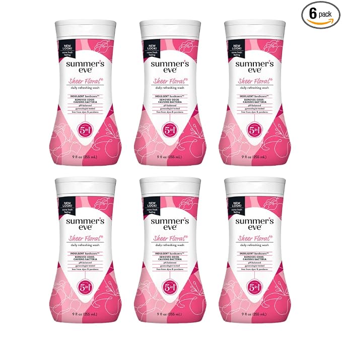Summer's Eve Sheer Floral Feminine Cleansing Wash, Daily Intimate Wash, Removes Odor, pH Balanced, Gentle for Sensitive Skin, 9 Ounce (Pack of 6)