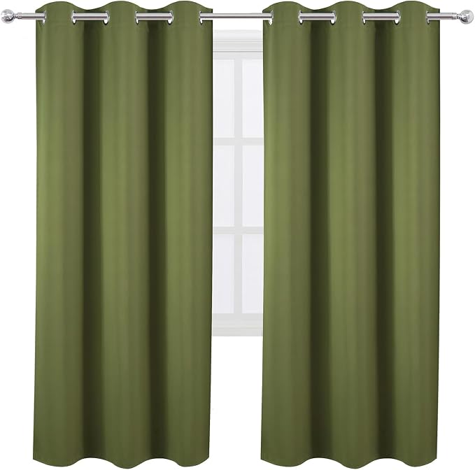 LEMOMO Olive Green Thermal Blackout Curtains/42 x 72 Inch/Set of 2 Panels Room Darkening Curtains for Bedroom