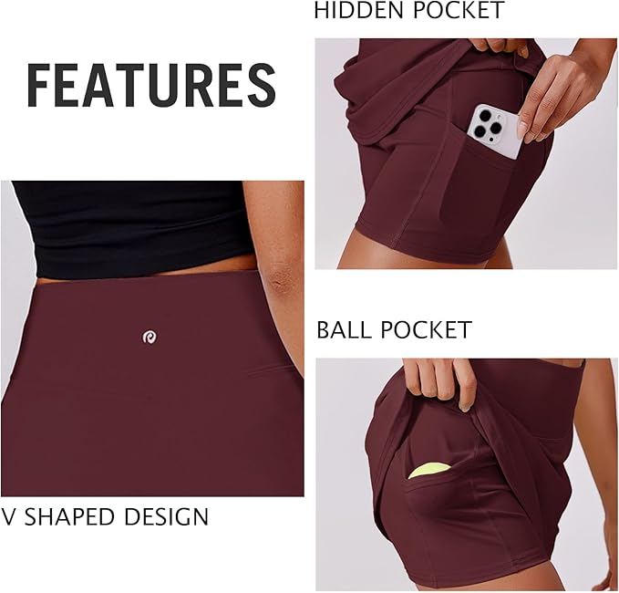 PINSPARK 14" Womens Tennis Skirt High Waisted Golf Skort with 2 Pockets | Built-in Shorts, A Line, Tummy Control, Stretchy, Casual, Mini, Workout, Pickleball, Running, Skort for Woman