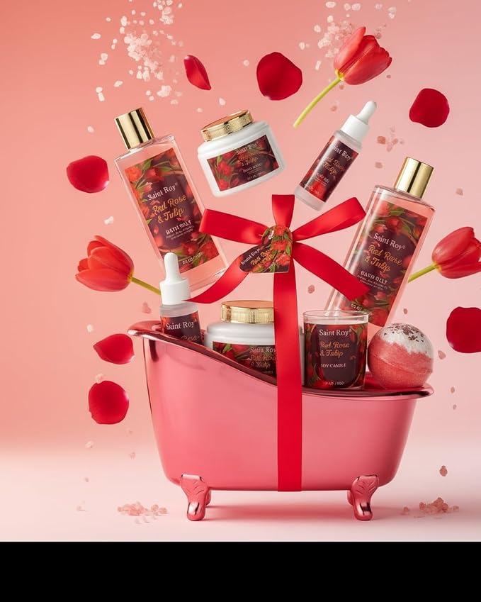 Gifts for Women, Birthday Gift Basket, Rose Bath and Body Gift Basket Set | Spa Gift Basket Gifts, spa kit Gifts for Her Mothers Day Bath & Body Set, Self Care Pamper Kit, Self-care baskets Mother Gift