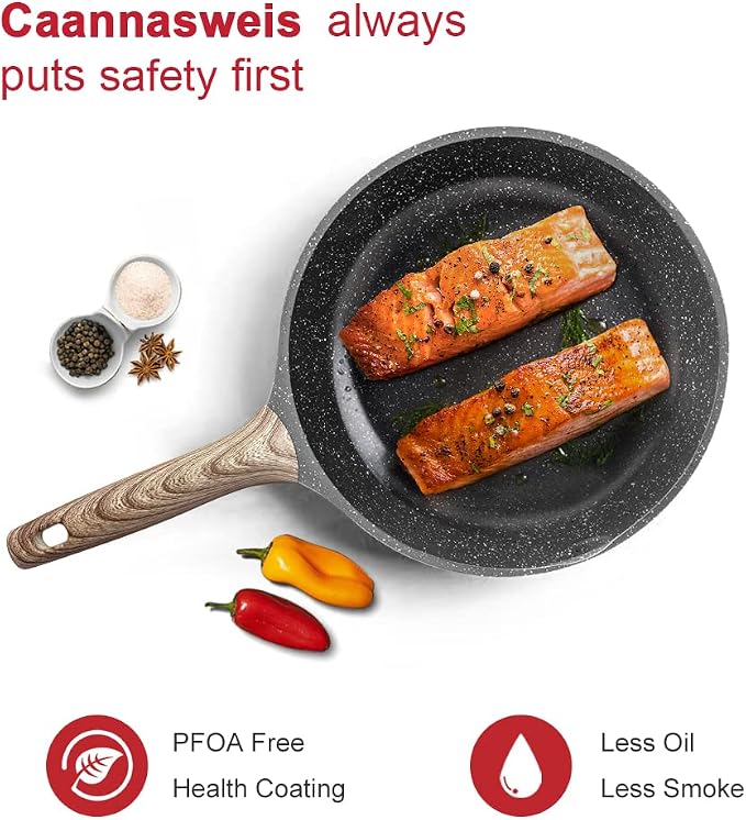 Caannasweis Nonstick Granite Pot and Pan Sets Frying Pan Skillet | Non Stick Omelette Fry Pans, Omelet Egg Pan, Stone Cookware Chef's Pan, Induction Compatible, PFOA Free (Gray, 3 Pcs)