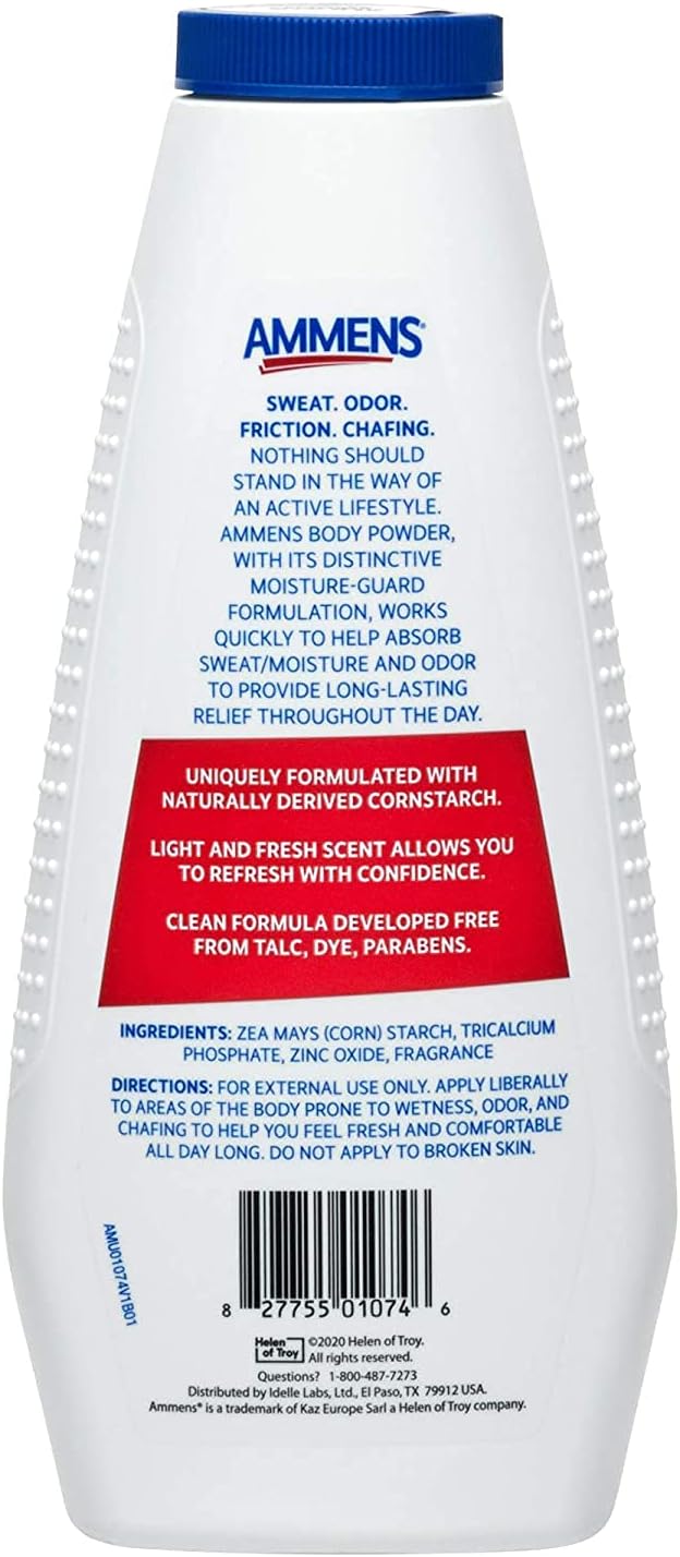 Ammens Body Powder Original – Talc-Free Clean Formula, All-Day 4X Strong Protection, 11 oz (Pack of 4)