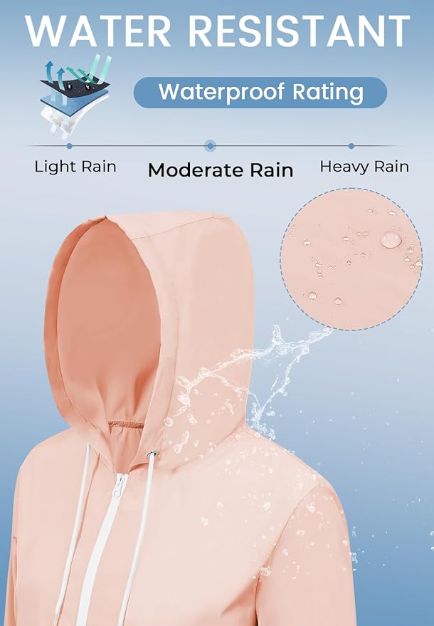 Zando Lightweight Rain Jacket Women Packable Waterproof Raincoat with Hood | Windbreaker Jacket Women, Light Raincoats for Drizzle, Rain Coats for Travel, Hiking and Commute