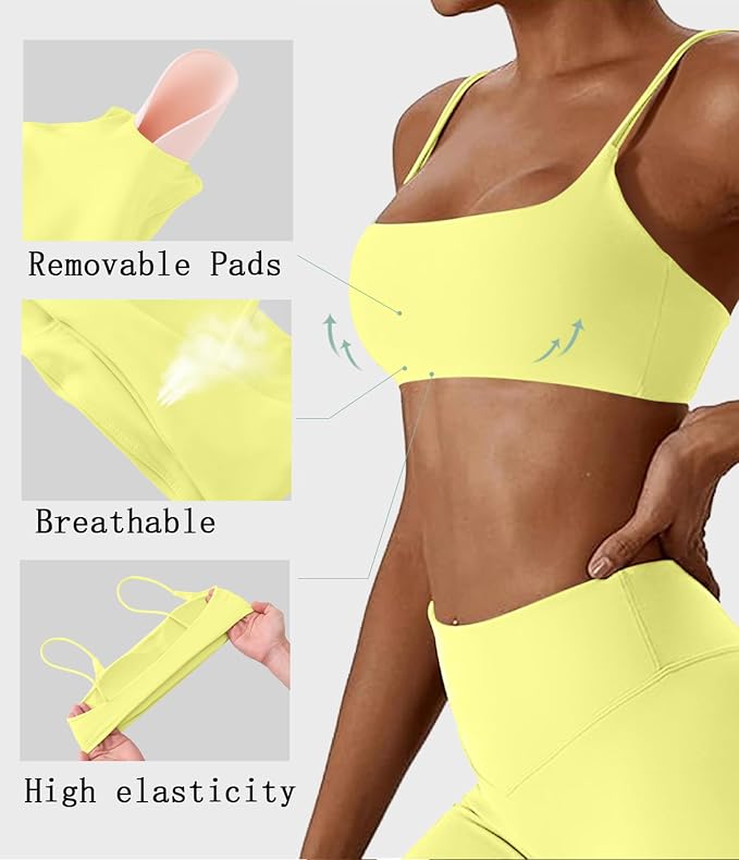 Comper Women's Sports Bras Wirefree Racerback Workout Bras Sexy Thin Straps Yoga Sport Bras with Removable Pads