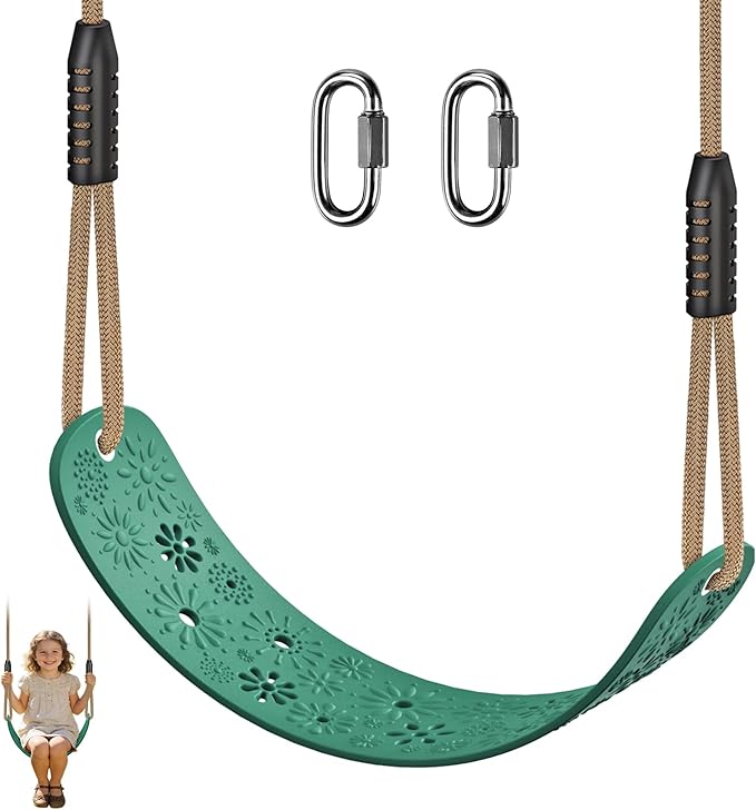 SELEWARE Swing Set Accessories Kids Swing Seat with Adjustable Rope Backyard Swingset Replacement for Both Indoor and Outdoor use Stylish Design Support 500 lbs, Green