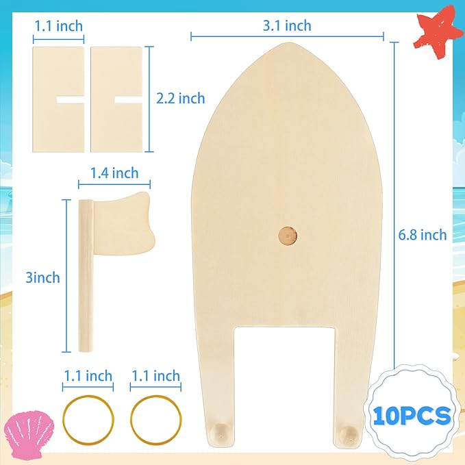 Amersumer 10 Pcs DIY Toy Wood Boat Craft Kits, Mini Wooden Sailboat Kits, Paddle Boats Paint and Decorate for School Projects, Make Your Own Sailboat Craft