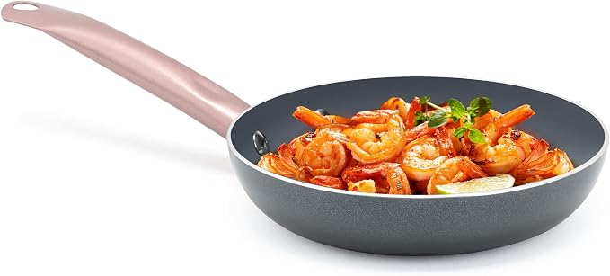 Holstein Housewares 8-IN Ceramic Non-Stick Fry Pan, Stainless Steel Golden Handle. Even Heating, PFAS and PFOA-Free, Sear, Fry, or Sauté. Compatible with Gas, Electric and Induction Cooktops