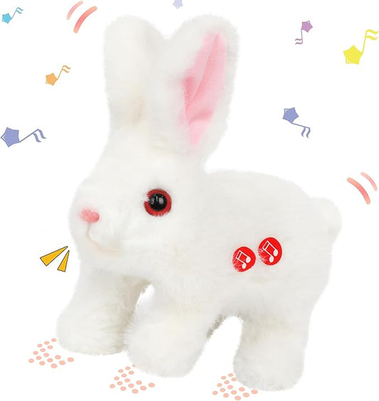 Hopearl Hopping Rabbit Repeat What You Said Interactive Electronic Pet Plush Bunny Toy Animated Singing Speaking Glowing Wiggle Ears Gift for Toddlers Birthday, White, 7''