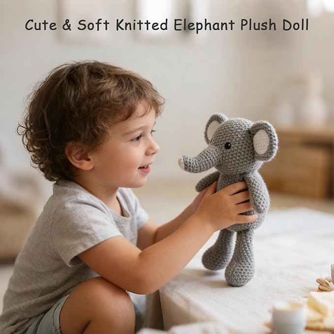 Baby Elephant Stuffed Animals for Babies 2Pcs Cute Calf Plush Toys Set: 10" Grey Elephant Plush Doll and 5.9" Baby Teething Rattle Soft Baby Boy Girl Gifts for Birthday,Easter,Christmas