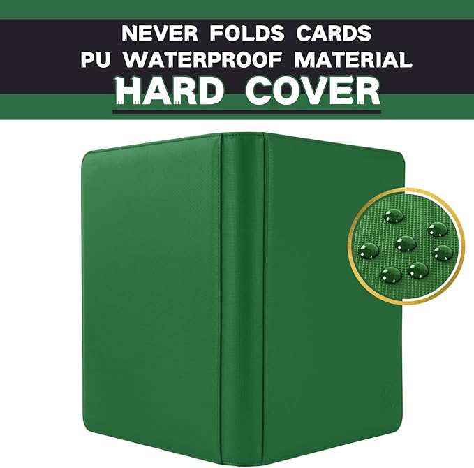 Top loader Binder, Holds 128+ Toploaders, 4 Pocket Top Loader Card Storage Case, Double-Sided Pockets for trading card in 3 x 4'' Toploaders（Green）
