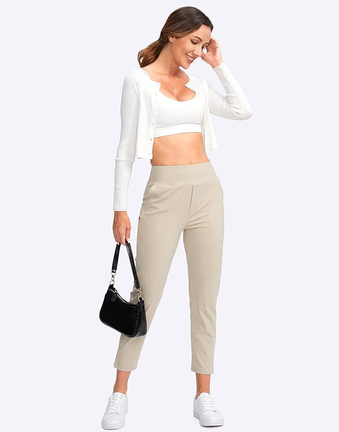 YYV Women's Golf Pants High Waist Stretch Ankle Pants with Pockets | Work Ankle Pants, Dress Pants with 4 Pockets, For Yoga Business Travel Casual