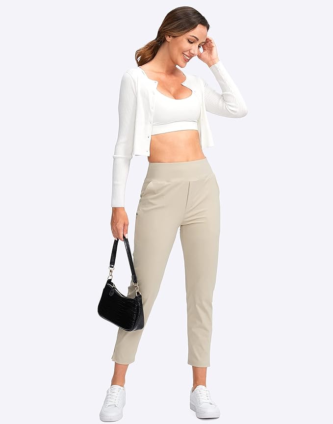 YYV Women's Golf Pants High Waist Stretch Ankle Pants with Pockets | Work Ankle Pants, Dress Pants with 4 Pockets, For Yoga Business Travel Casual