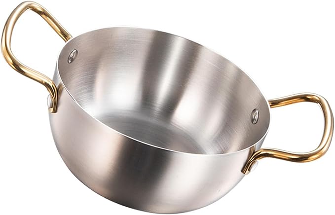 Korea Ramen Pot Stainless Steel Double Handle Noodle Cooking Pot for Induction Cooker (Silver)