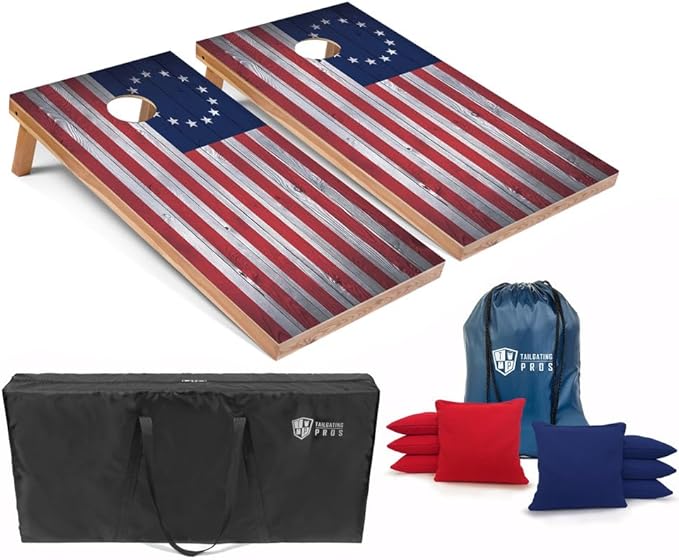 Tailgating Pros Regulation Cornhole Boards Flag Set - Includes 8 Bean Bags, Carrying Cases, and 4'x2' Corn Hole Toss Game