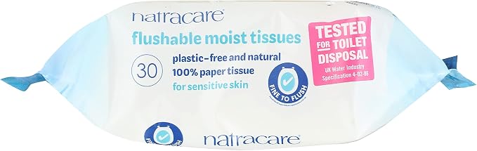 NATRACARE Safe To Flush Moist Tissues 30 Count, 30 CT (Pack of 4)