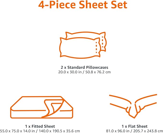 Amazon Basics Kid's Soft, Breathable, Easy-Wash Microfiber 4-Piece Sheet Set, Full, Red, Solid