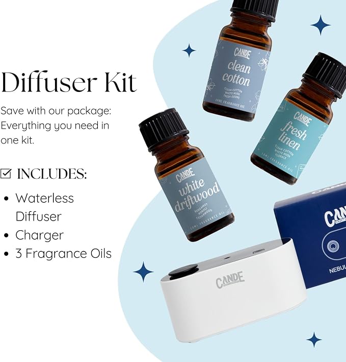 CE CRAFT Waterless Travel Diffuser Gift Set - Rechargeable Diffuser for Aromatherapy - Includes 3 Fragrance Oils - Fragrance Dispenser for Office and Home - Clean, Black