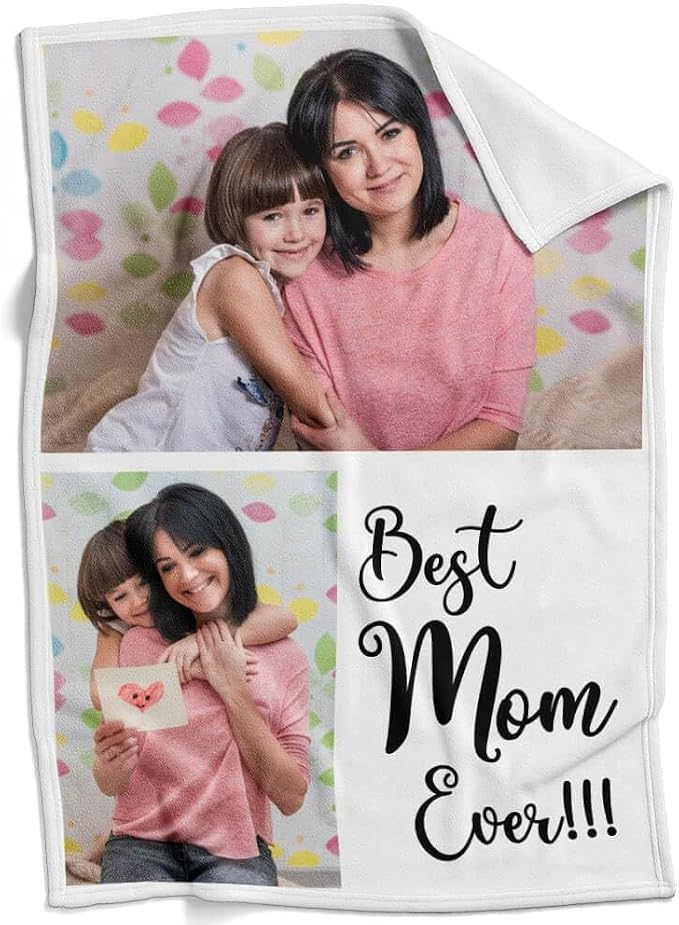 inkArts Custom Blanket with Photo, Personalized Photo Blanket, Customized Picture Blankets, Customizable Blankets, Personalized Best Mom Ever Gifts for Mom
