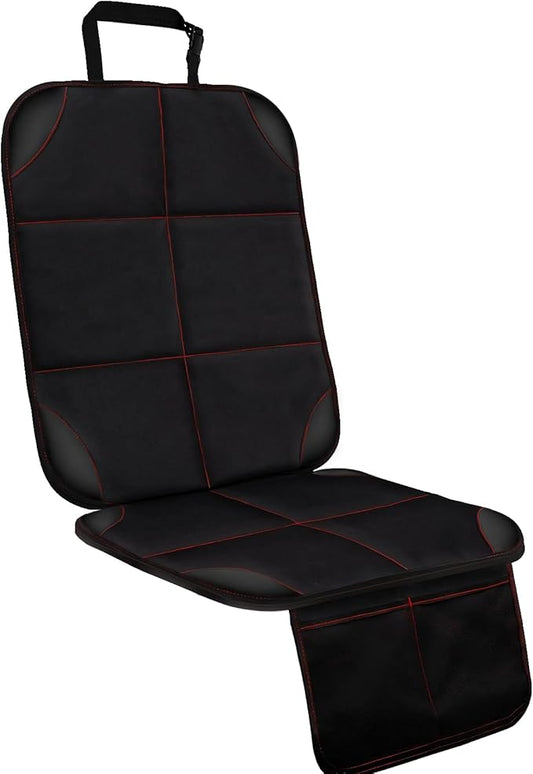 SMART ELF Car Seat Protector, Large Auto Protector for Child Seats with Thickest Padding and Non-Slip Backing Mesh Pockets for SUV, Sedan, Truck, Leather and Fabric - Black