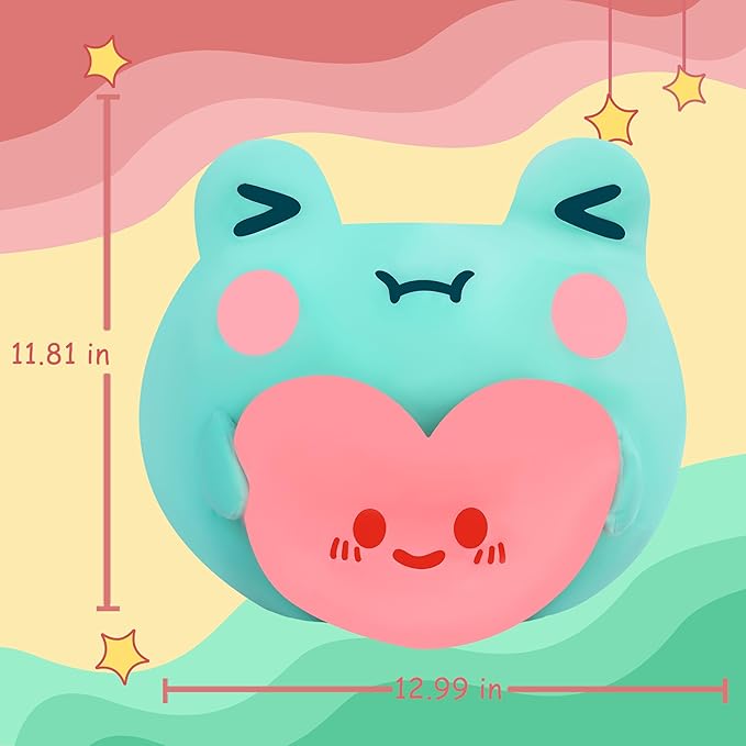 Large Frog Plush Pillow Stuffed Animal Toy,Big Size Cute Soft 12" Fat Kawaii Hugging Cuddle Huggable Plushie,Gift for Kids (Heart Frog)