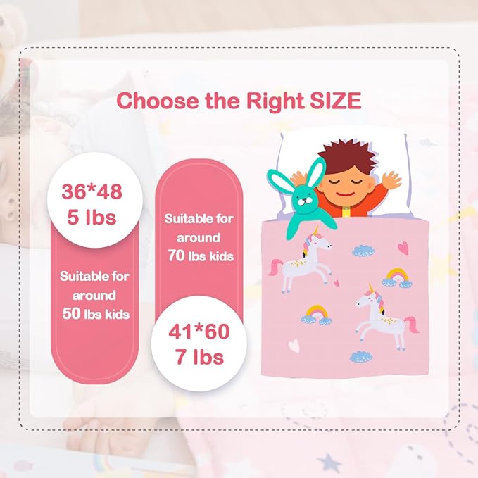 Sivio Weighted Blanket | 100% Cotton & Premium Glass Beads | 36"x 48" 5lbs | Washable Breathable Heavy Cooling Blanket for Hot & Cold| Pink Unicorn