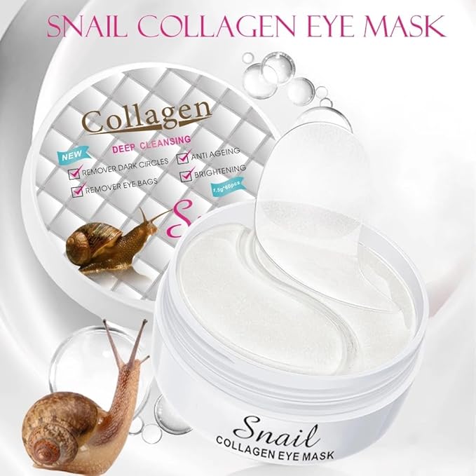 DISAAR Beauty Snail Collagen Eye Mask Patches – Deep Cleansing, Anti-Aging Under Eye Pads for Dark Circles, Puffiness & Wrinkles – Hydrating Gold Foil Eye Treatment, 60pcs (30 Pairs)