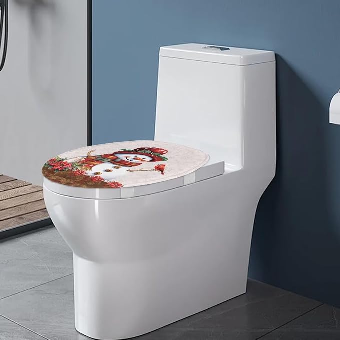Christmas Toilet Seat Lid Cover Elongated Christmas Decorations Indoor Poinsettia Toilet Seat Cushion Cover with Elastic Band Replacement for Bathroom Decor Machine Washable