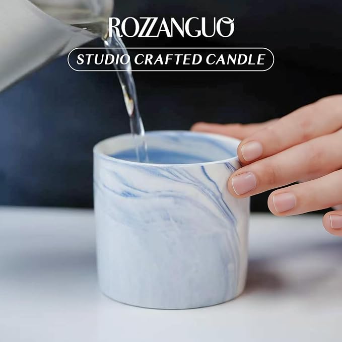 Luxury Marble Jar Scented Candle | Women Men | Non Toxic 100% Natural Coconut & Soy Wax Blend Cotton Wick | Hand Poured Highly Scented Long Lasting (Ocean Breeze & Orange Blossom, 7 Ounces)