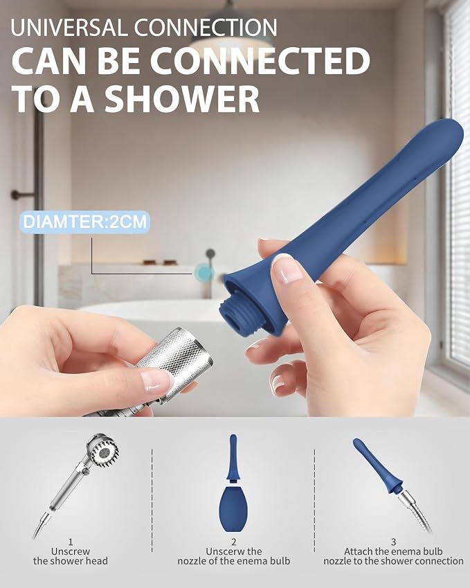 Enemas Anal Douches for Men Women - Enema Bulb with Shapeable Silicone Nozzles,Anti Backflow Shower Douche Enema Kit,Feminine Care Shower Enema Douche Kit Cleaner Flusher,Shower Tube Connectable,Blue